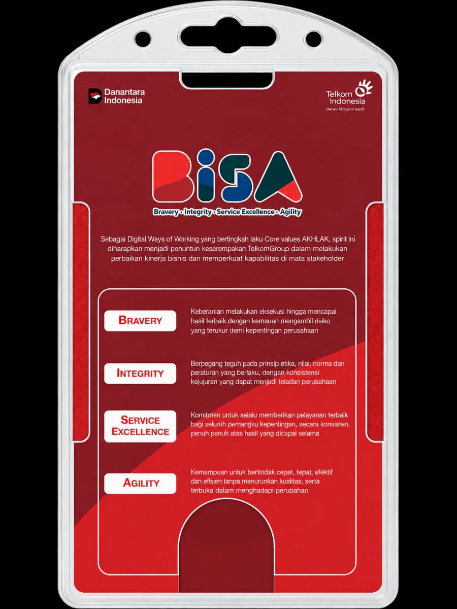 Back of the Telkom intern identity card with BISA values