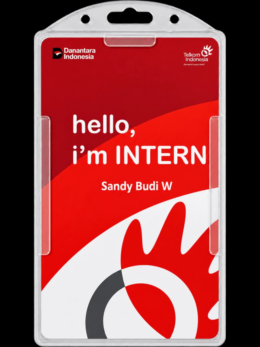 Front of Sandy Budi Wirawan's Telkom intern identity card
